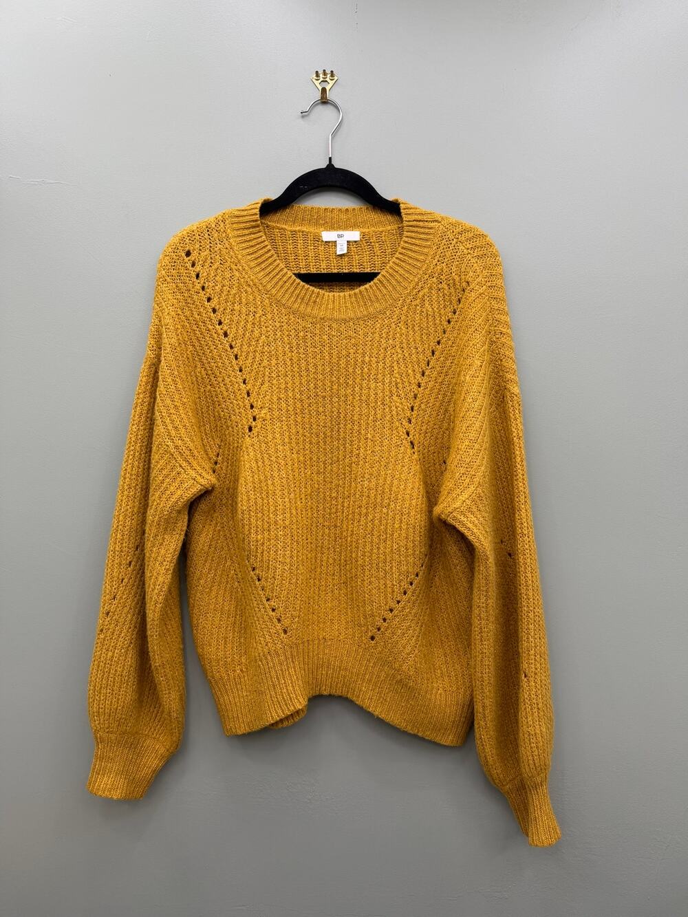 BP Mustard Chunky Knit Balloon Sleeve Sweater Oversized Size M